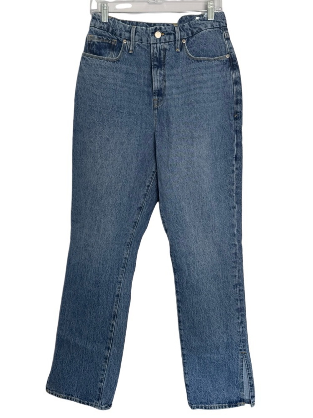 Good American Good Boy Jeans Women 10/30 High Rise Straight Leg Ankle Slit